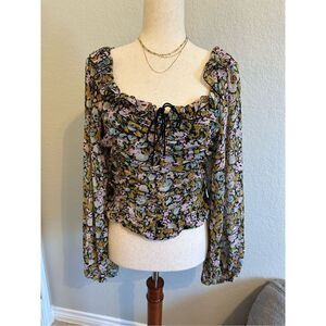 Free People Mable Floral Printed Long Sleeve Top Size S OB1085105